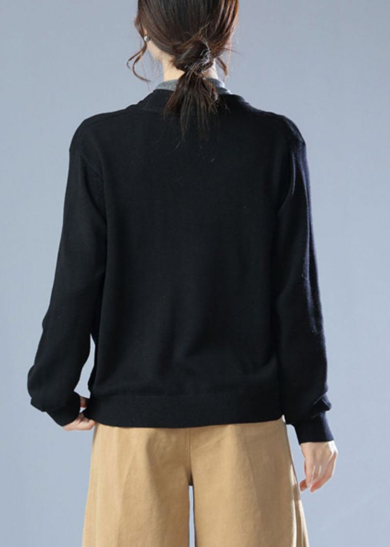Cardigan Noir Ajusté En Tricot Uni À Col En V Pour L'hiver - Cardigans femmes