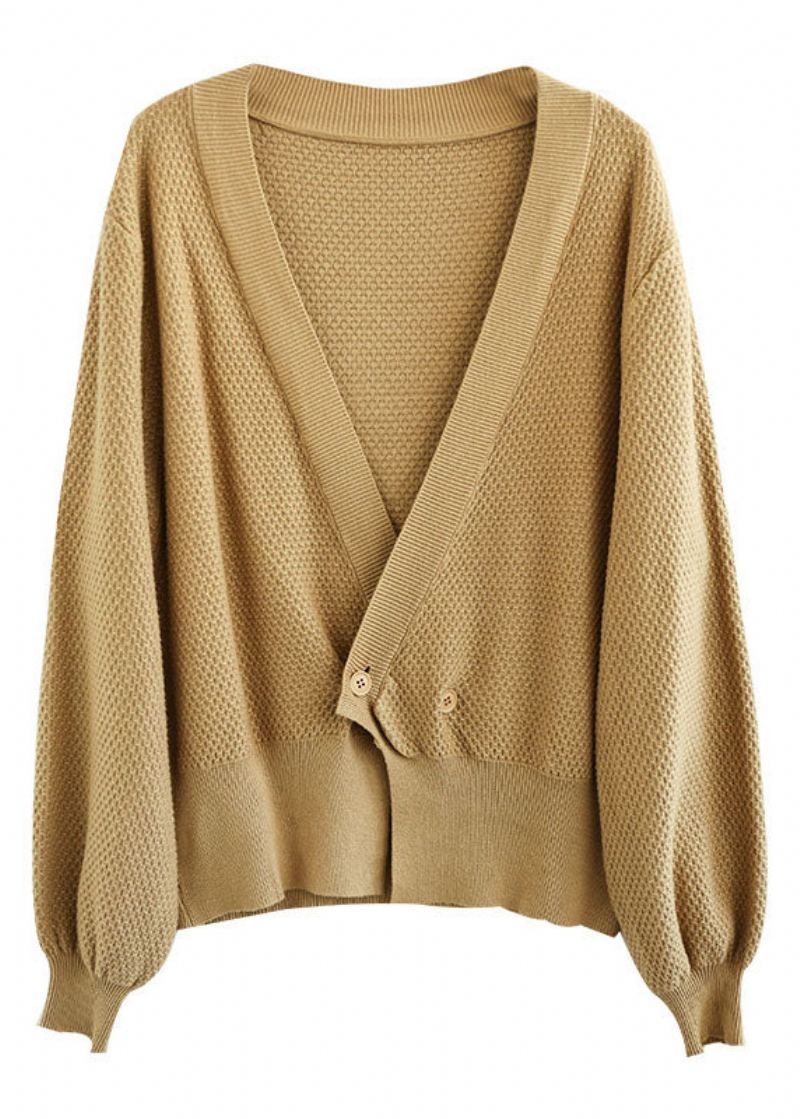 Cardigan En Tricot Bleu Pour Femmes Col En V Boutons Unis Automne - Bleu