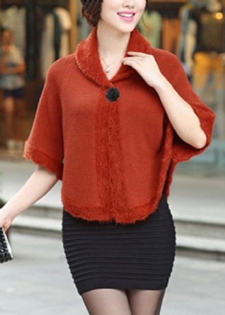 Cardigan En Tricot Boutonné À Col Peter Pan Rouge Automne