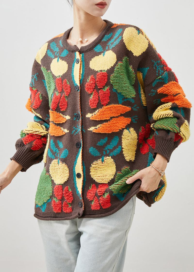 Cardigan En Tricot Jacquard Chocolat Surdimensionné Hiver - Cardigans femmes