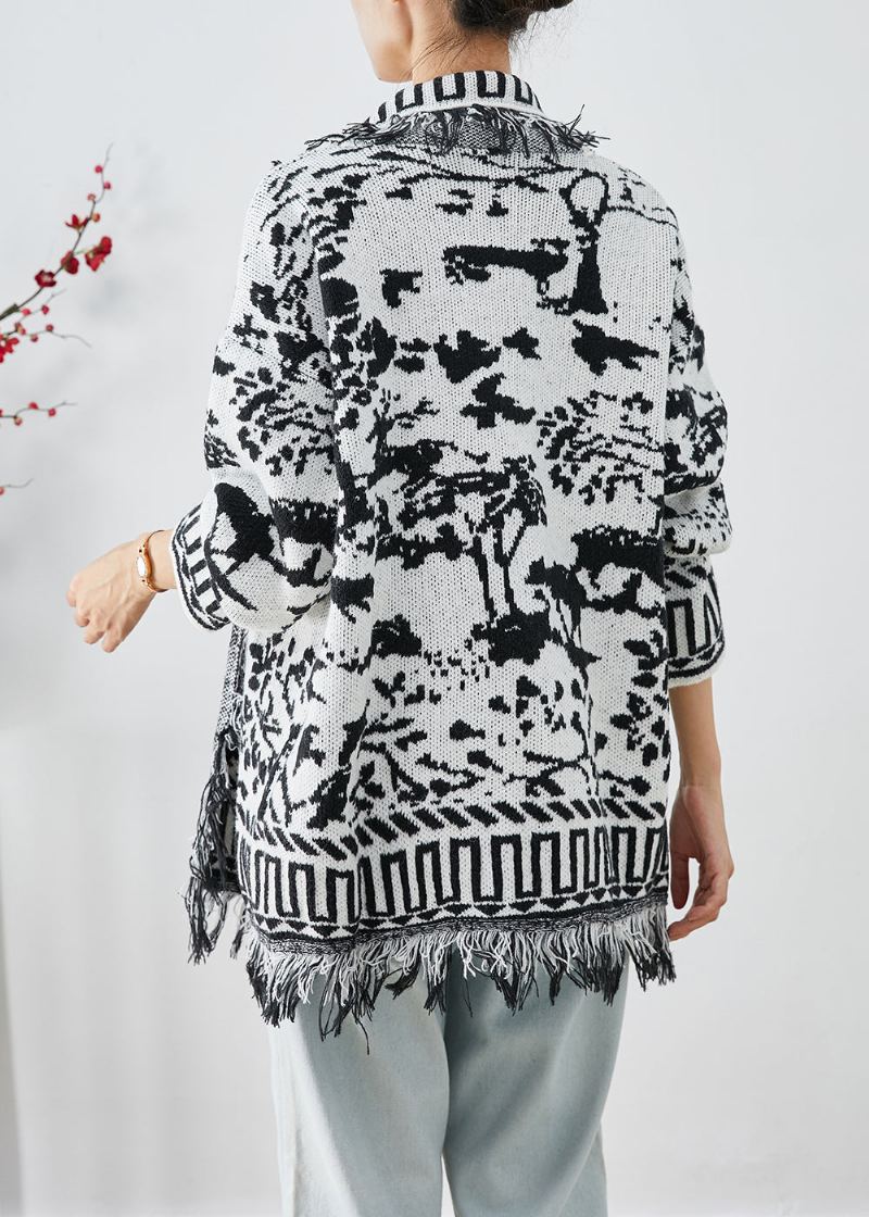 Cardigan En Tricot Jacquard À Pompons Blanc Unique Automne - Cardigans femmes