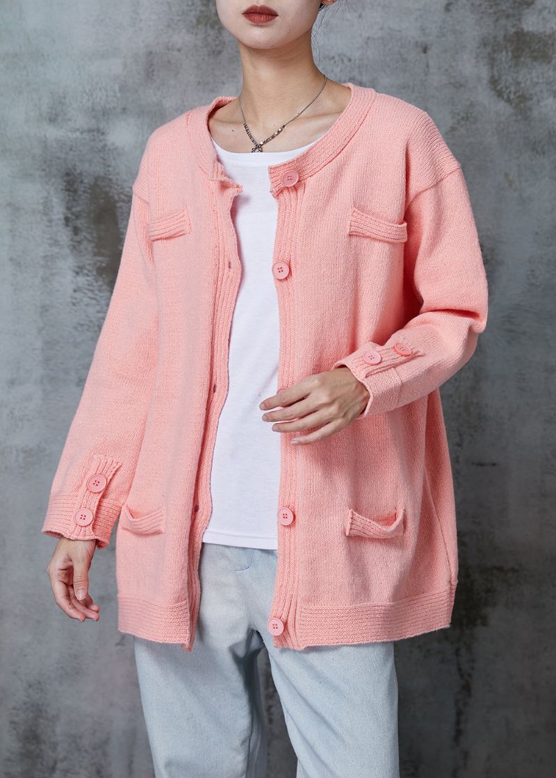Cardigan En Tricot Rose Boutonné Surdimensionné Printemps