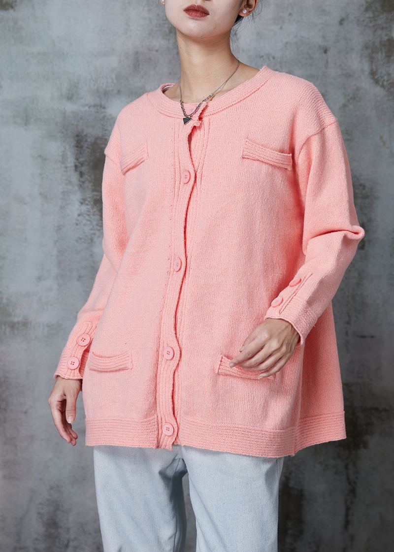 Cardigan En Tricot Rose Boutonné Surdimensionné Printemps - Cardigans femmes