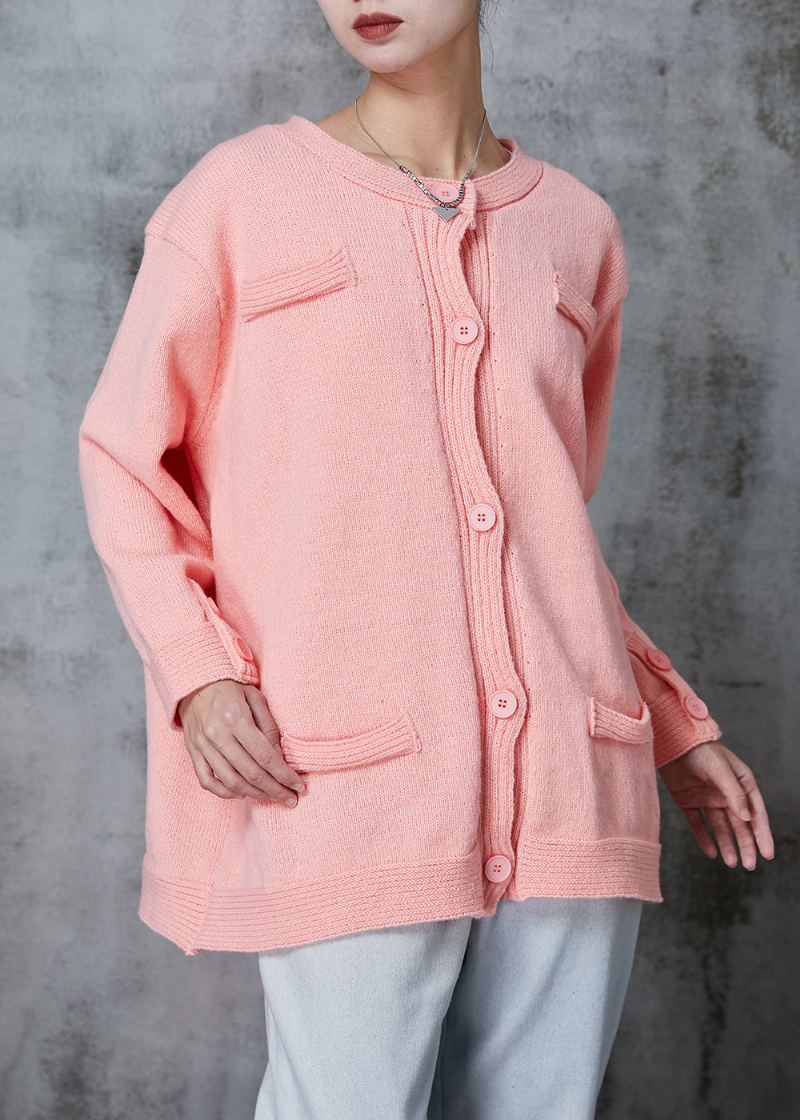 Cardigan En Tricot Rose Boutonné Surdimensionné Printemps - Cardigans femmes