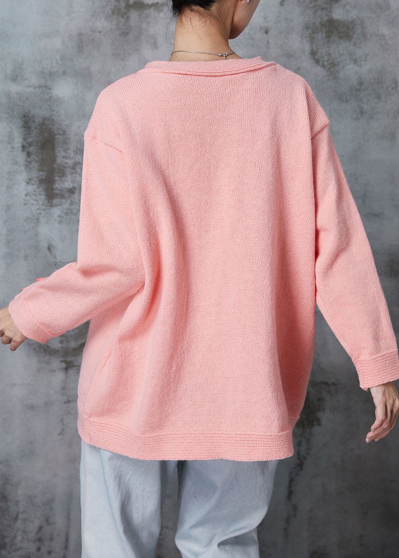 Cardigan En Tricot Rose Boutonné Surdimensionné Printemps - Cardigans femmes