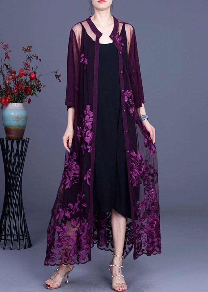 Cardigans Brodés En Tulle Violet Élégant Ensemble Deux Pièces Vêtements Pour Femmes