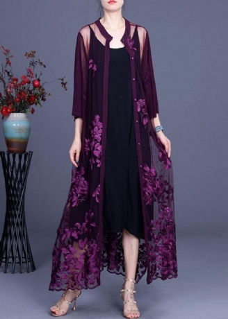 Cardigans Brodés En Tulle Violet Élégant Ensemble Deux Pièces Vêtements Pour Femmes