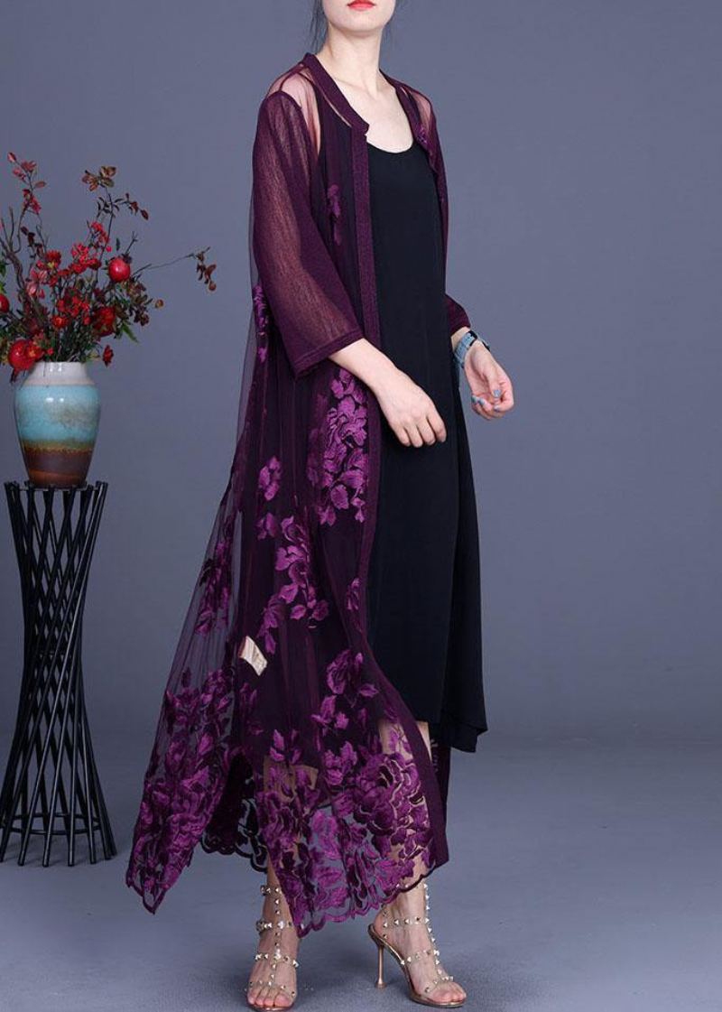 Cardigans Brodés En Tulle Violet Élégant Ensemble Deux Pièces Vêtements Pour Femmes - Violet