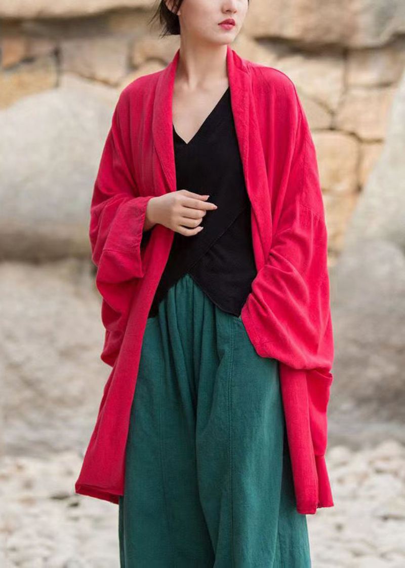 Cardigans En Coton Patchwork Rouge Col Montant Manches Longues - Cardigans femmes