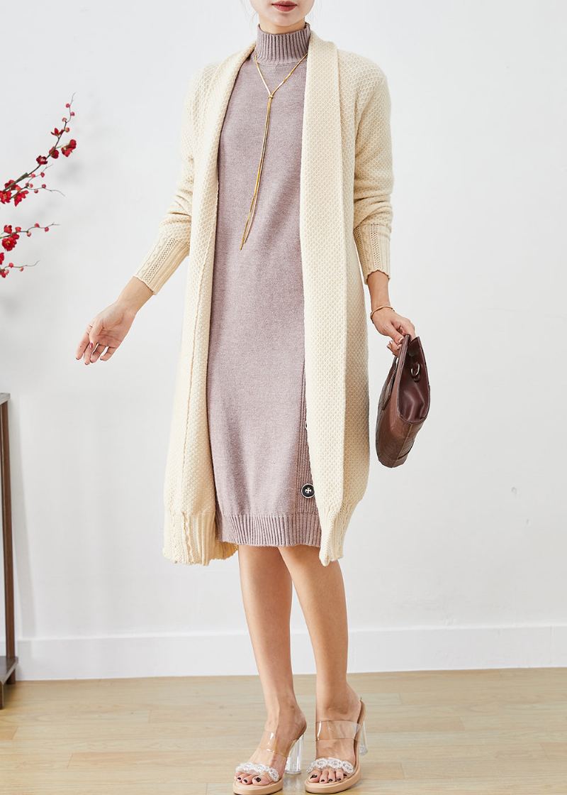 Cardigans Longs En Tricot De Cachemire Surdimensionnés Beiges Décontractés Automne - Cardigans femmes