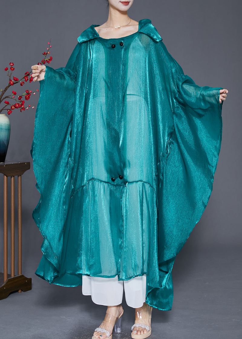 Cardigans En Soie Ample Vert Fluo Upf 50+ À Capuche Manches Chauve-souris - Cardigans femmes