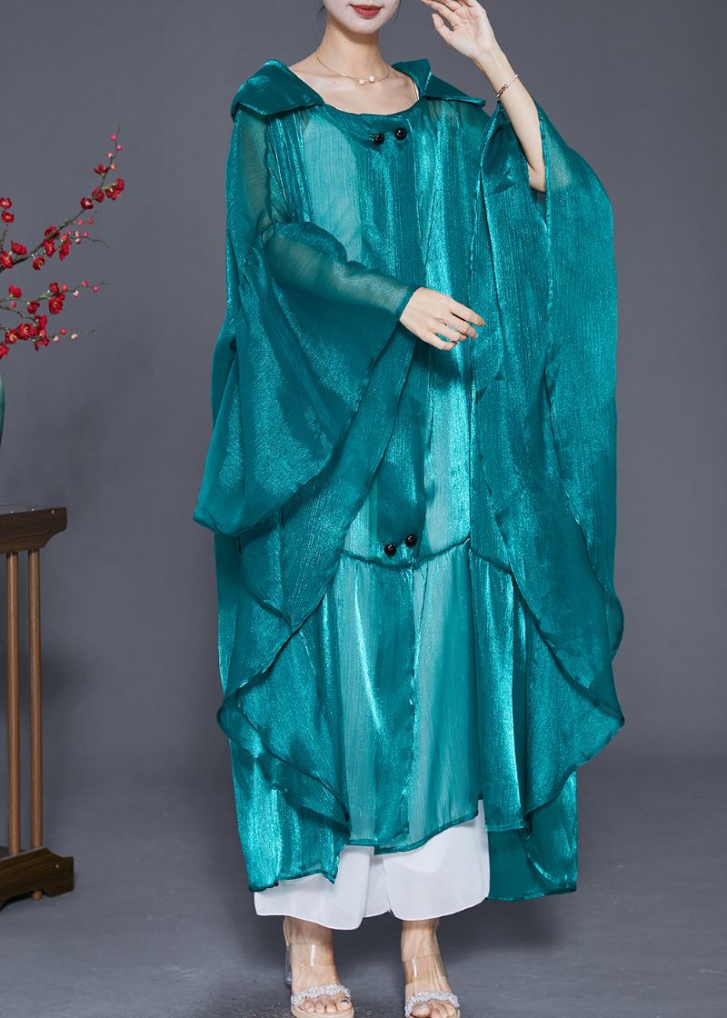 Cardigans En Soie Ample Vert Fluo Upf 50+ À Capuche Manches Chauve-souris - Cardigans femmes