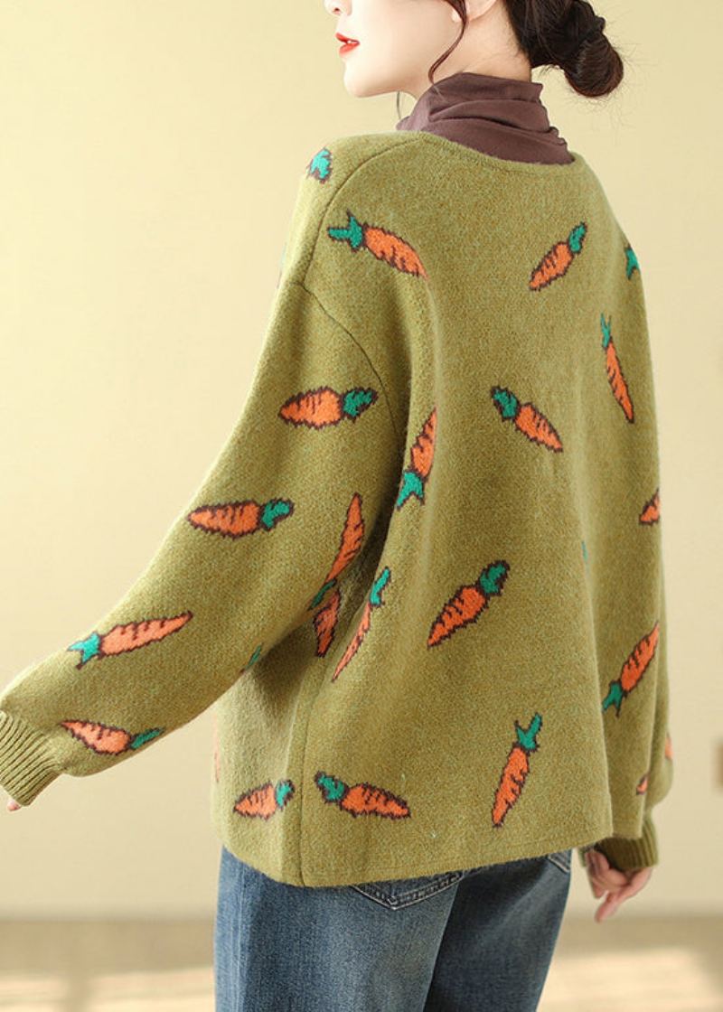 Cardigans En Tricot Imprimé Surdimensionné Vert Style Printemps - Cardigans femmes