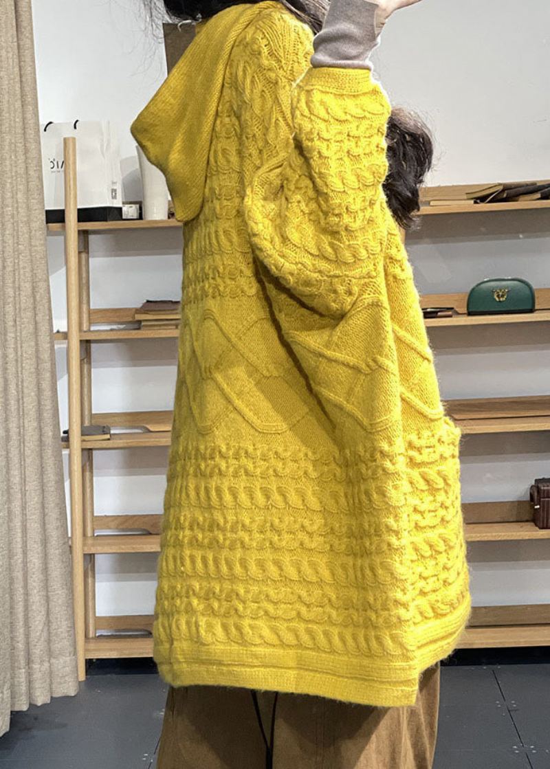 Cardigans En Tricot Jaune Moderne Avec Poches Surdimensionnées En Poils De Lapin - Jaune