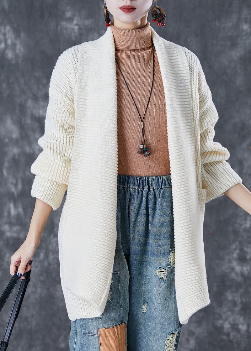 Cardigans En Tricot À Poches Surdimensionnées Beiges À La Mode Automne