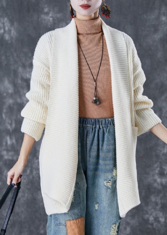 Cardigans En Tricot À Poches Surdimensionnées Beiges À La Mode Automne
