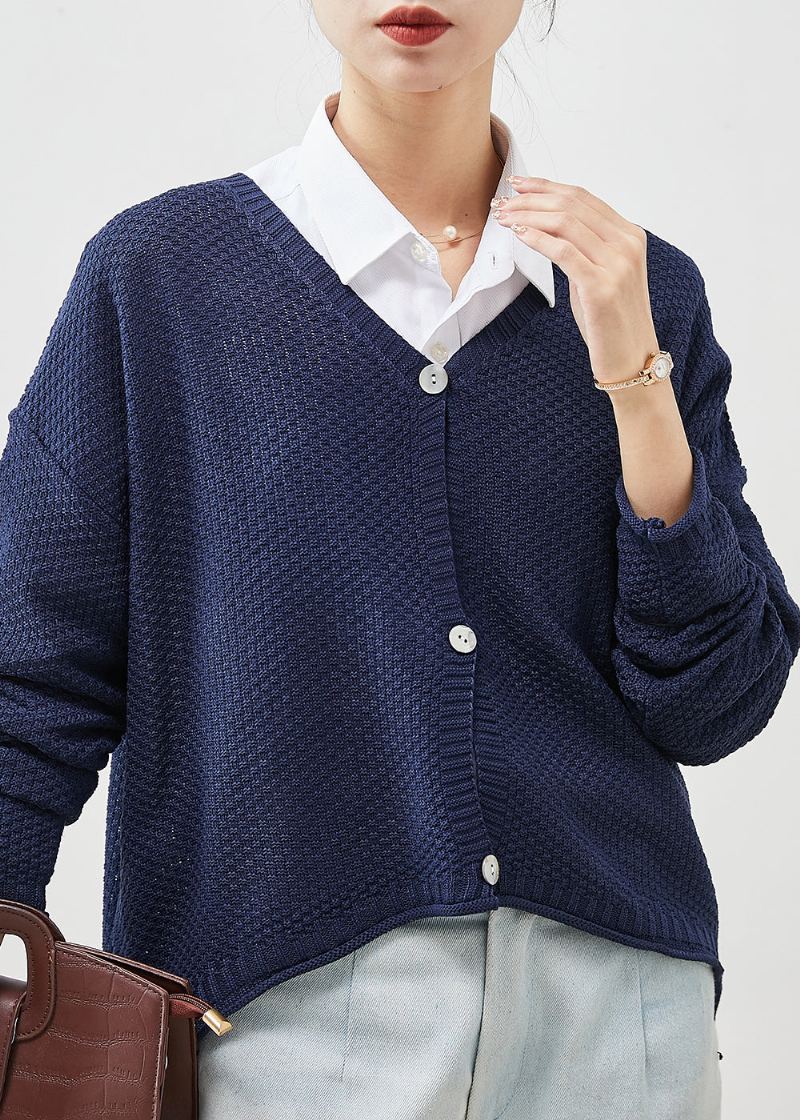 Cardigans En Tricot Surdimensionnés Bleu Marine Biologique Printemps - Cardigans femmes