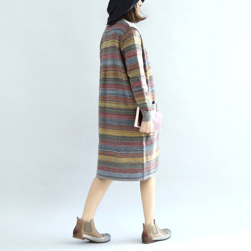 Chaud Décontracté Tricot Outwear Arc-en-ciel Baggy Lâche À Manches Longues Mi Pull Cardigans - Cardigans femmes