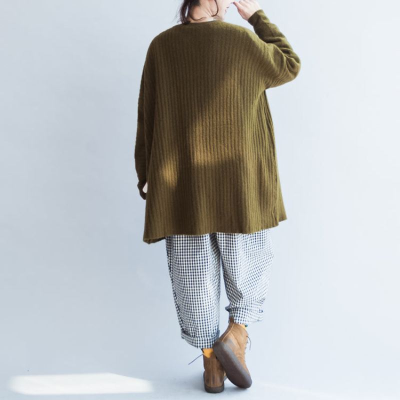 Chemisier En Tricot Rayé Vert Décontracté Grande Taille Pulls À Manches Longues Cardigans Chauds Automne 2024 - Cardigans femmes