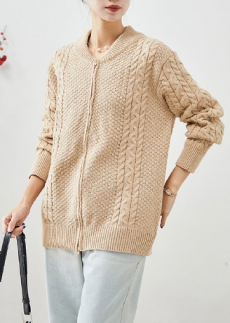 Diy Kaki Zippé Épais Manteaux En Tricot Torsadé Automne