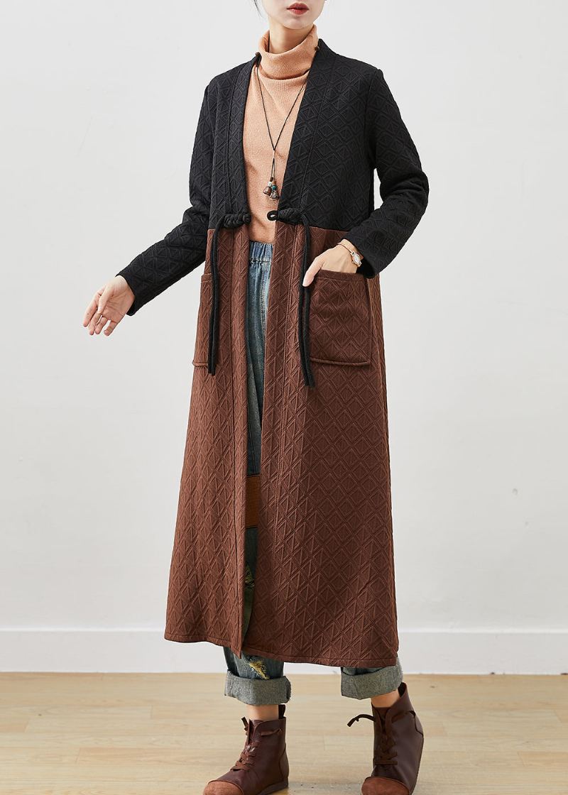 Femmes Colorblock Glands Patchwork Coton Longs Cardigans Hiver - Cardigans femmes