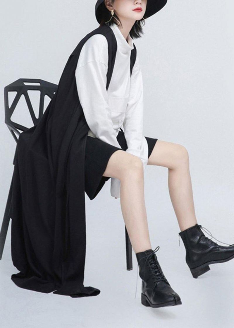 Gilet Ample Et Long Sans Manches Noir Nouvelle Collection Été 2024
