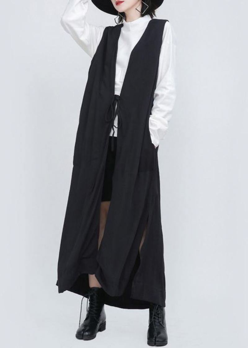 Gilet Ample Et Long Sans Manches Noir Nouvelle Collection Été 2024 - Cardigans femmes