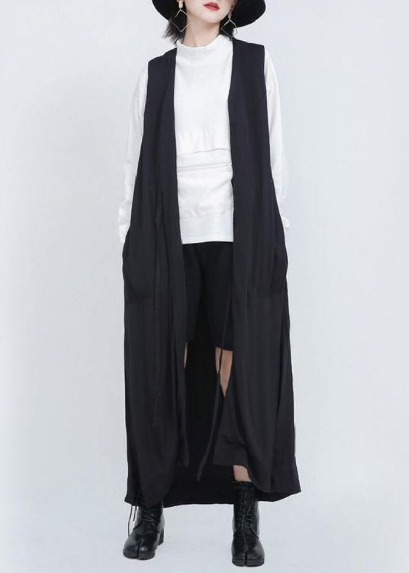 Gilet Ample Et Long Sans Manches Noir Nouvelle Collection Été 2024 - Cardigans femmes