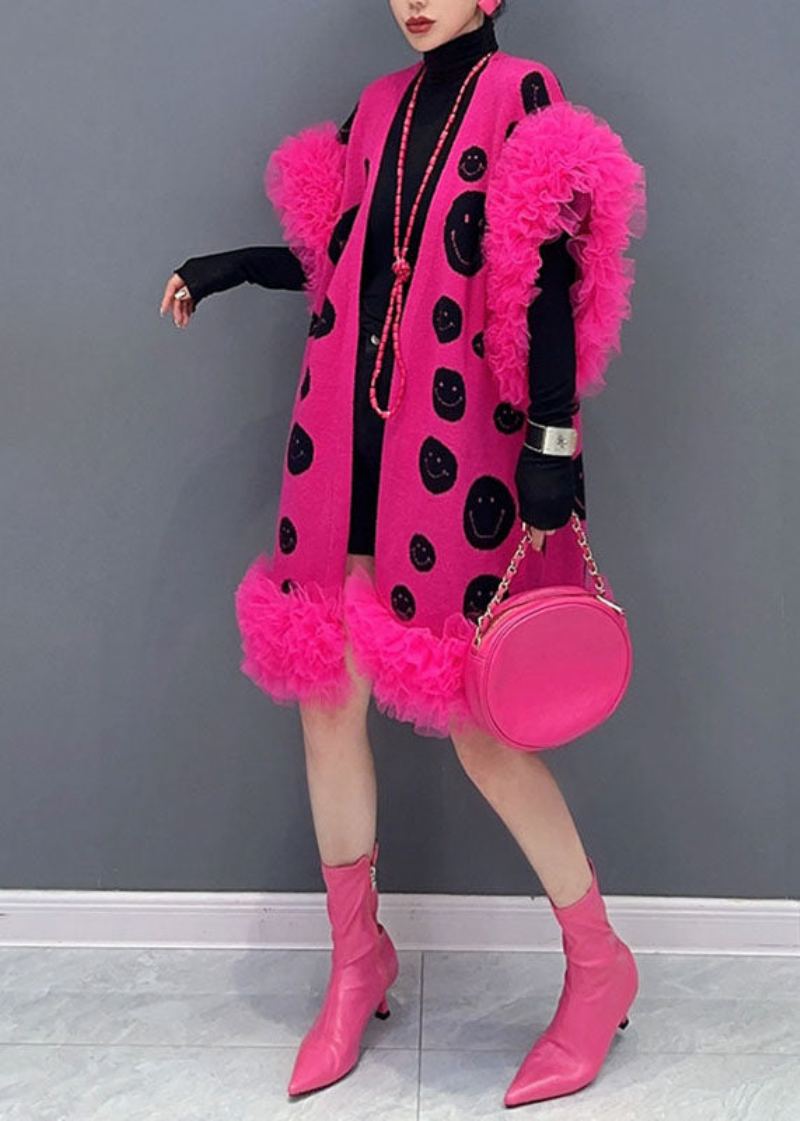 Gilet En Tricot Sans Manches En Tulle Imprimé À Pois Rose À La Mode - Rose
