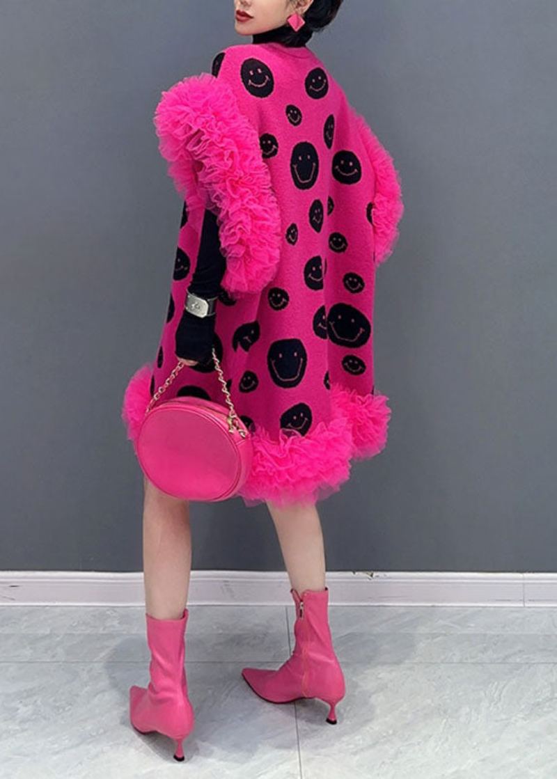 Gilet En Tricot Sans Manches En Tulle Imprimé À Pois Rose À La Mode - Rose
