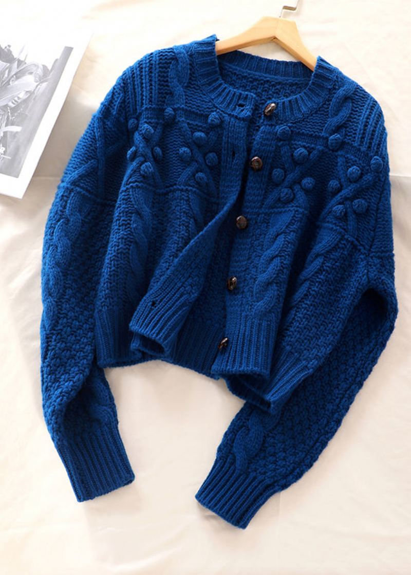 Grande Taille Femmes Bleu Bouton Tricot Pull Manteau Printemps - Cardigans femmes