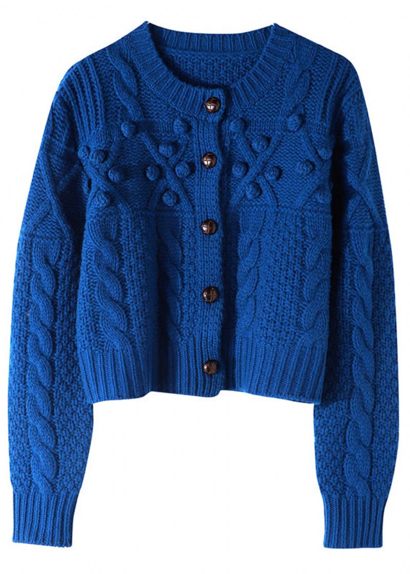 Grande Taille Femmes Bleu Bouton Tricot Pull Manteau Printemps - Cardigans femmes