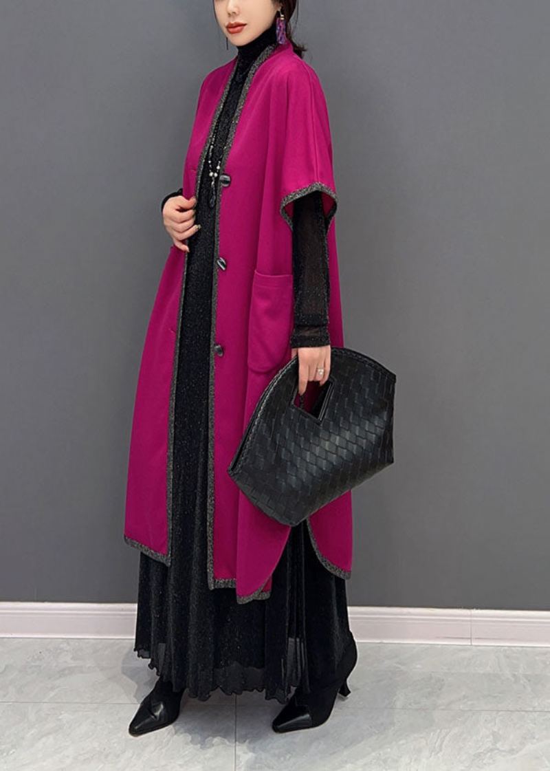 Grande Taille Rose Surdimensionné Poches Latérales Ouvertes Longs Cardigans Printemps - Cardigans femmes