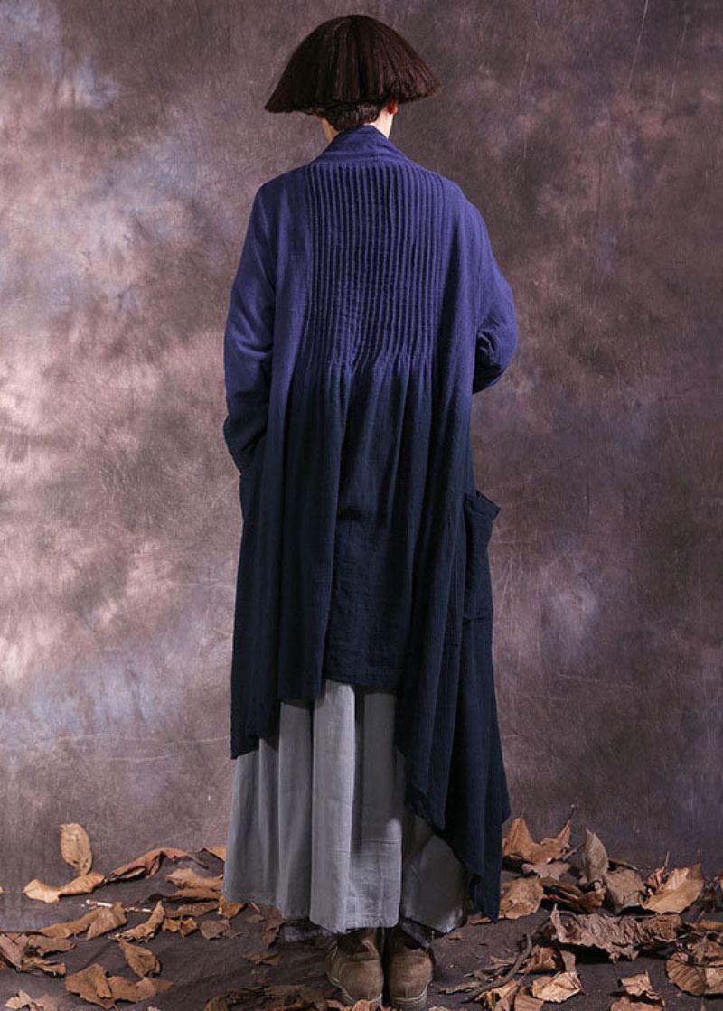Manteau Portefeuille De Printemps En Coton Asymétrique Bleu Dégradé De Couleur Grande Taille - Bleu