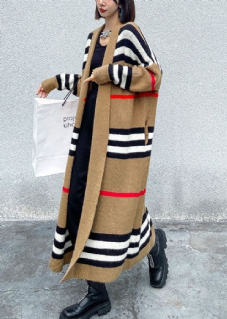 Manteau Pull En Tricot Ample À Rayures Rétro Kaki Français Automne