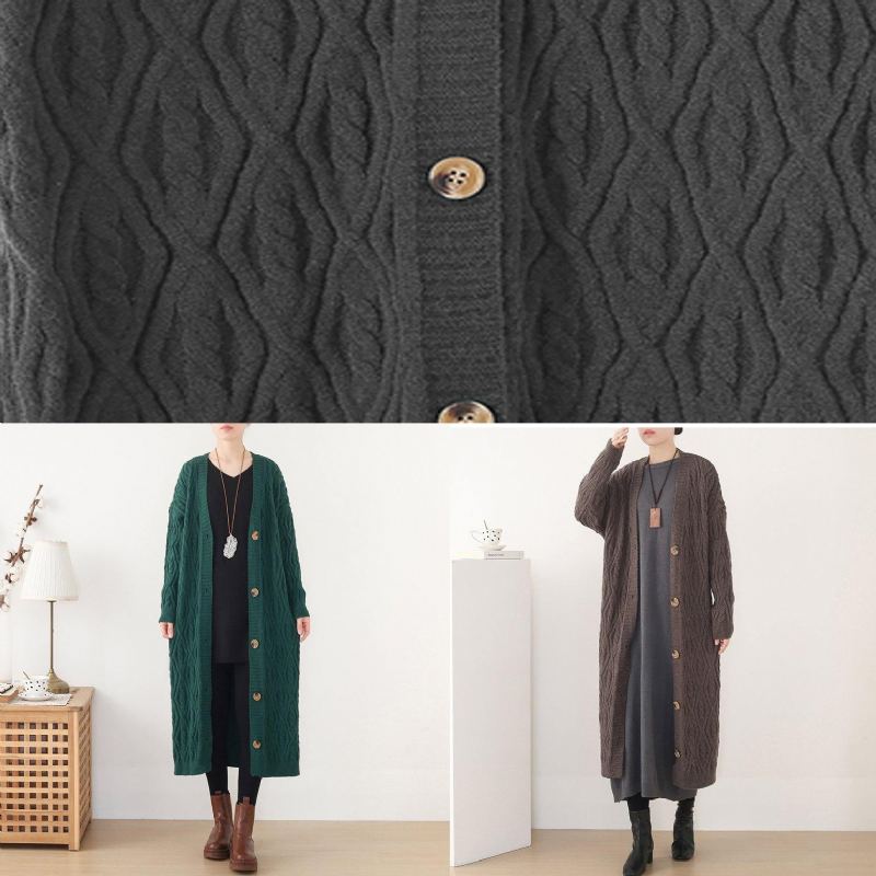 Mignon Printemps Tricots Automne Mode Vert Sauvage Pull Manteau - Gris