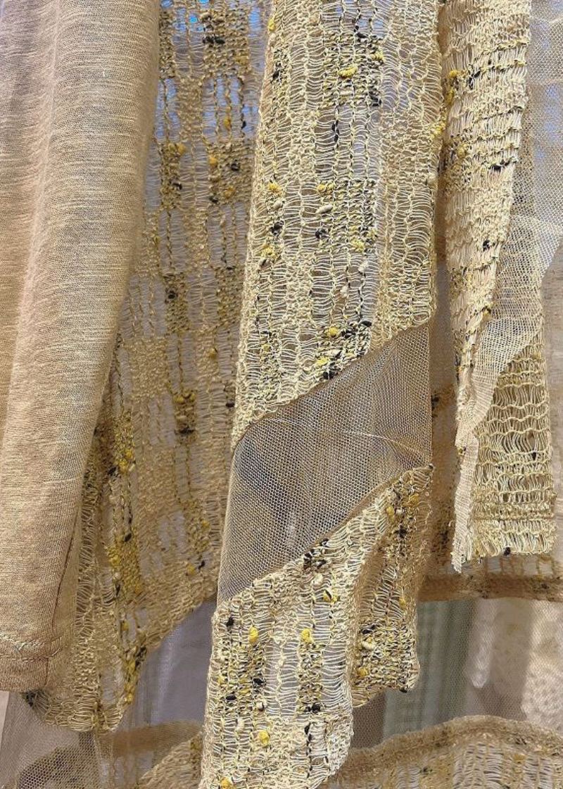 Nouveau Cardigans À Manches Longues En Tricot Jaune Col En V Patchwork À Volants - Cardigans femmes