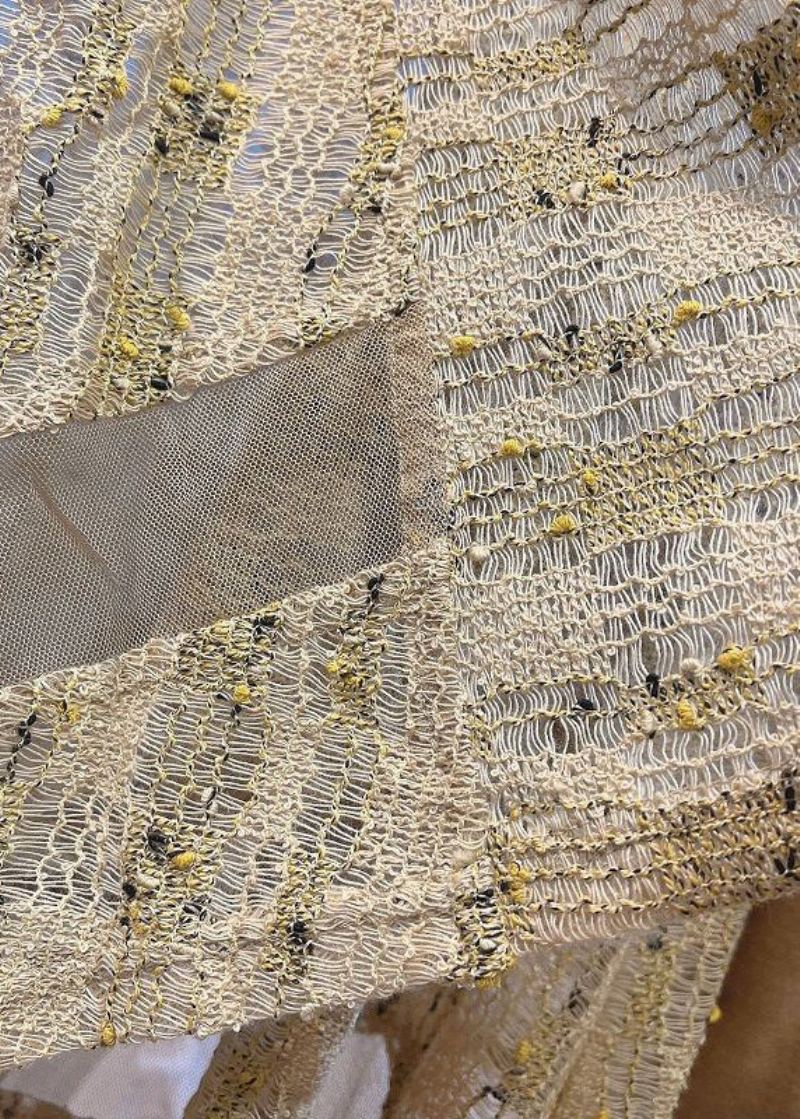 Nouveau Cardigans À Manches Longues En Tricot Jaune Col En V Patchwork À Volants - Cardigans femmes
