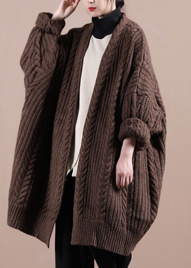 Pulls En Tricot Torsadé À Col En V Chocolat Manteaux D'hiver - Café