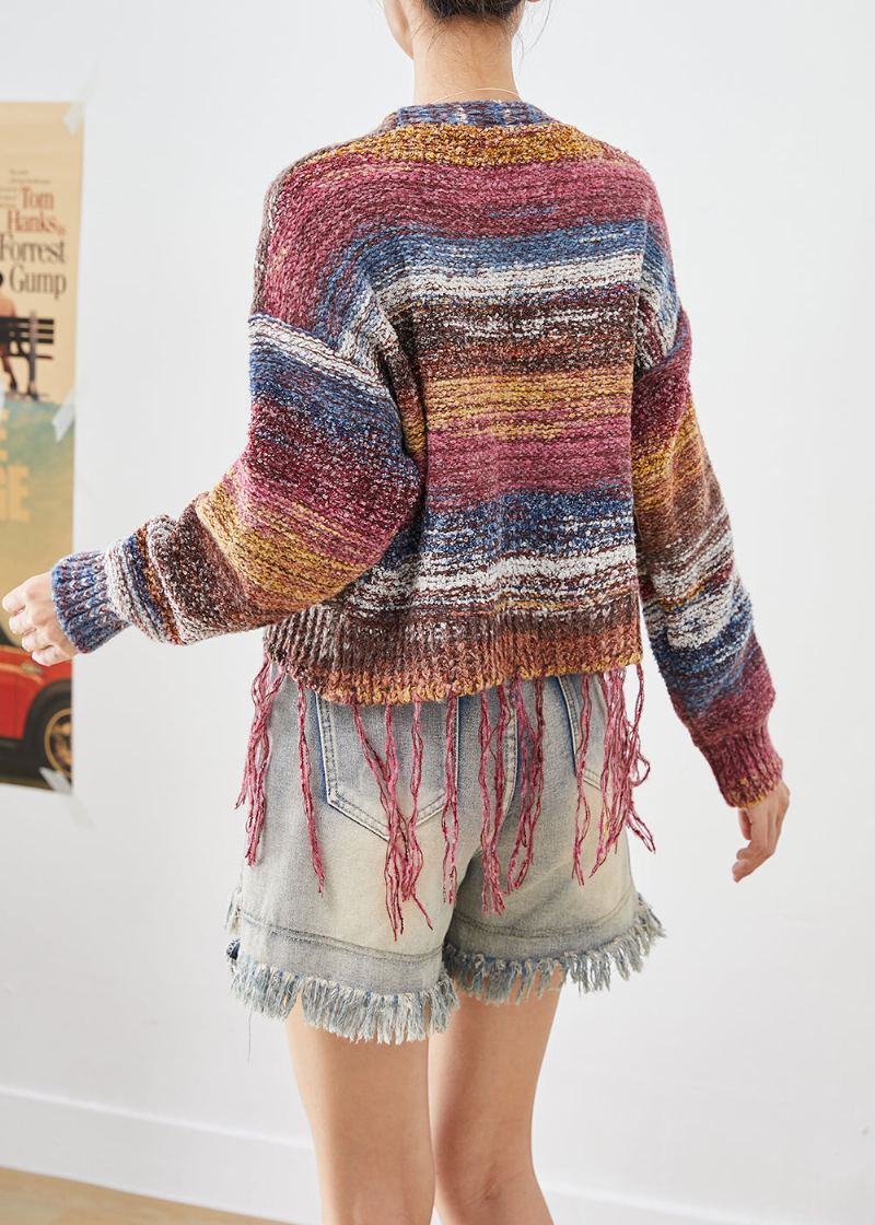 Veste En Tricot Tie-dye À Pompons Bohème Automne - Cardigans femmes