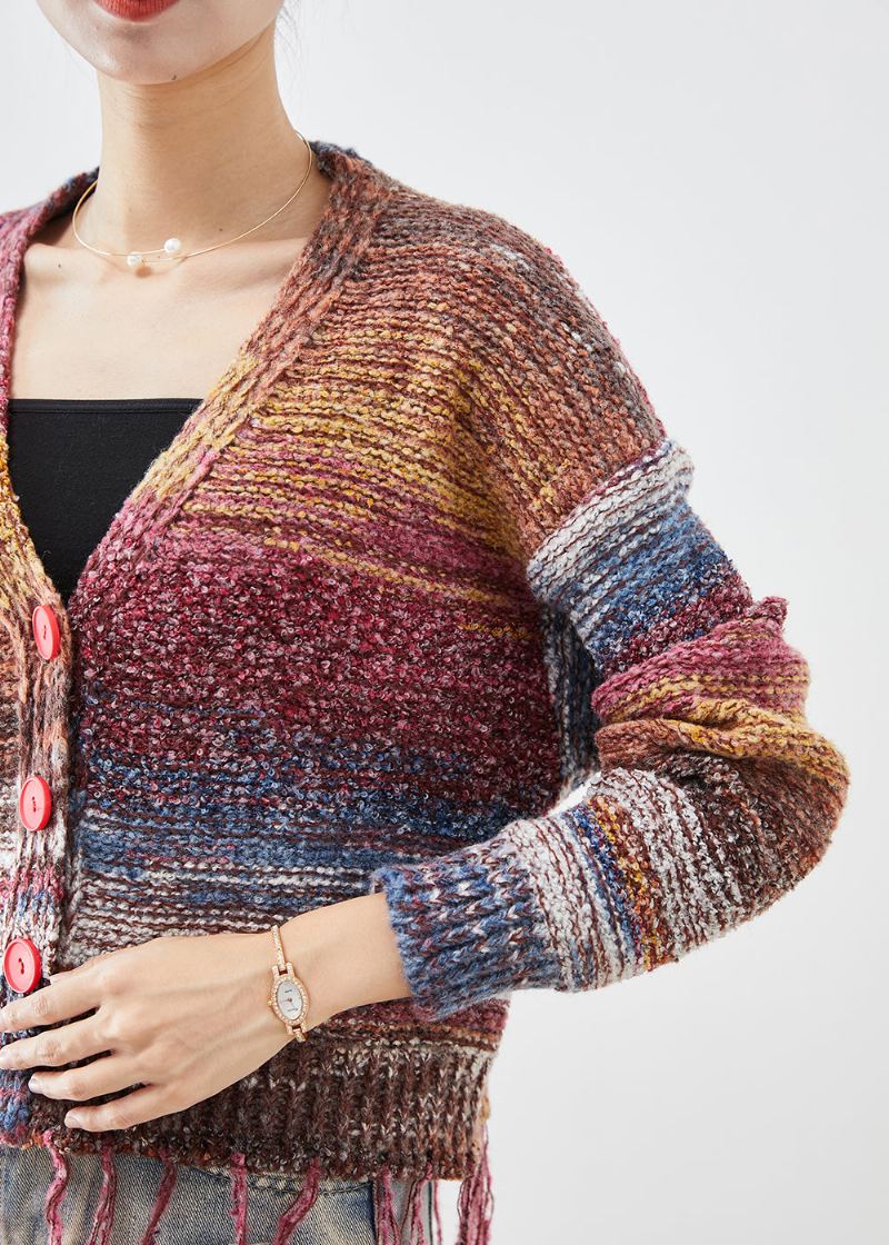 Veste En Tricot Tie-dye À Pompons Bohème Automne - Cardigans femmes