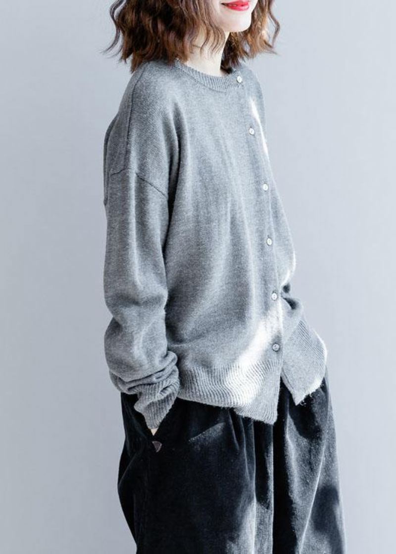 Vêtements Tricotés Gris Pour Le Travail Pulls Tendance Grande Taille Avec Poches À Col Rond - Gris