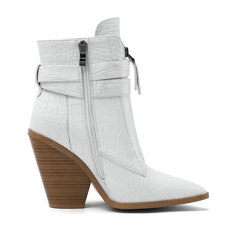 Bottes Occidentales À Talons Hauts Pour Femmes Bottines De Moto Avec Boucle Et Fermeture Éclair D'automne Et D'hiver - Noir