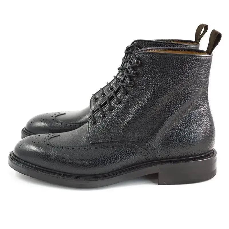 Brogue À Lacets Hiver Hommes Bottes Chaussures Ajouter Velours De Travail En Cuir Véritable Concepteur Antidérapantes - Noir