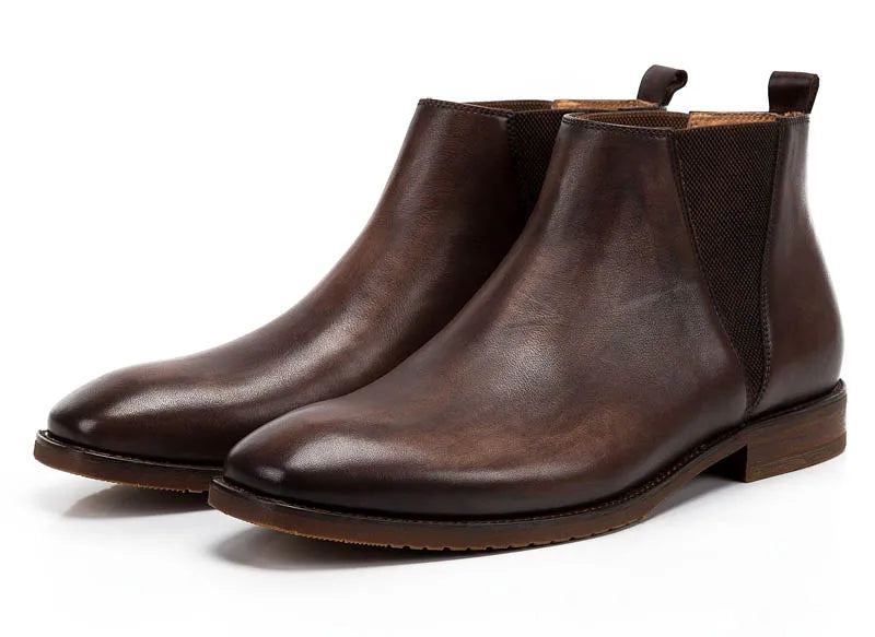 Vintage En Cuir Véritable Hommes Style Britannique Cheville Chelsea Bottes En Souple Mâle Talon Bas Chaud Respirant Marron Chaussures Décontractées - Marron