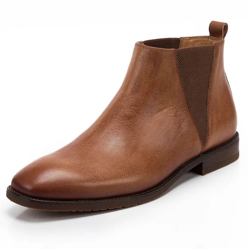 Vintage En Cuir Véritable Hommes Style Britannique Cheville Chelsea Bottes En Souple Mâle Talon Bas Chaud Respirant Marron Chaussures Décontractées - Marron