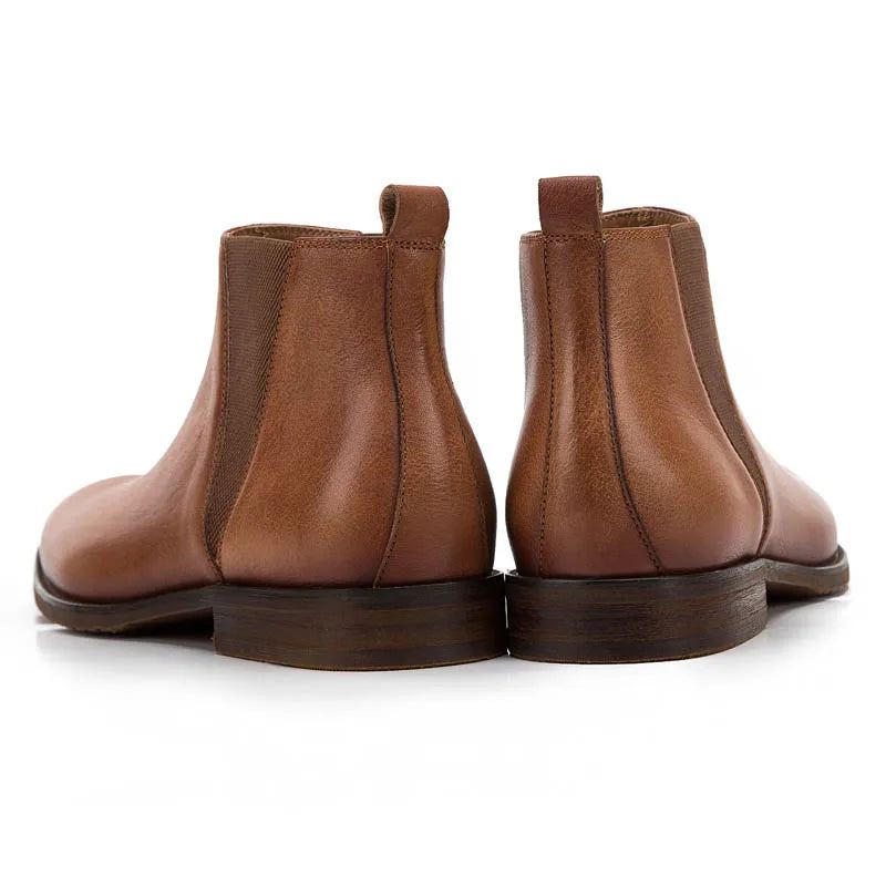 Vintage En Cuir Véritable Hommes Style Britannique Cheville Chelsea Bottes En Souple Mâle Talon Bas Chaud Respirant Marron Chaussures Décontractées - Marron
