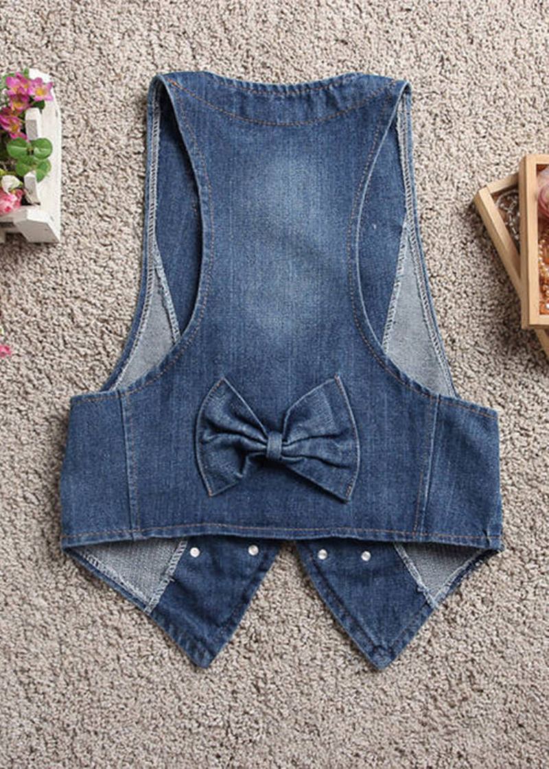 Art – Gilet En Jean Bleu Clair Avec Boutons Et Col En V Patchwork Automne - Bleu Clair