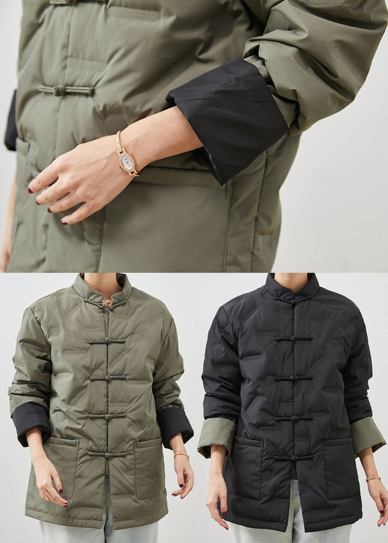 Bohème Gris Chinois Bouton Fin Coton Rempli Vestes Printemps - Manteaux d'hiver femmes
