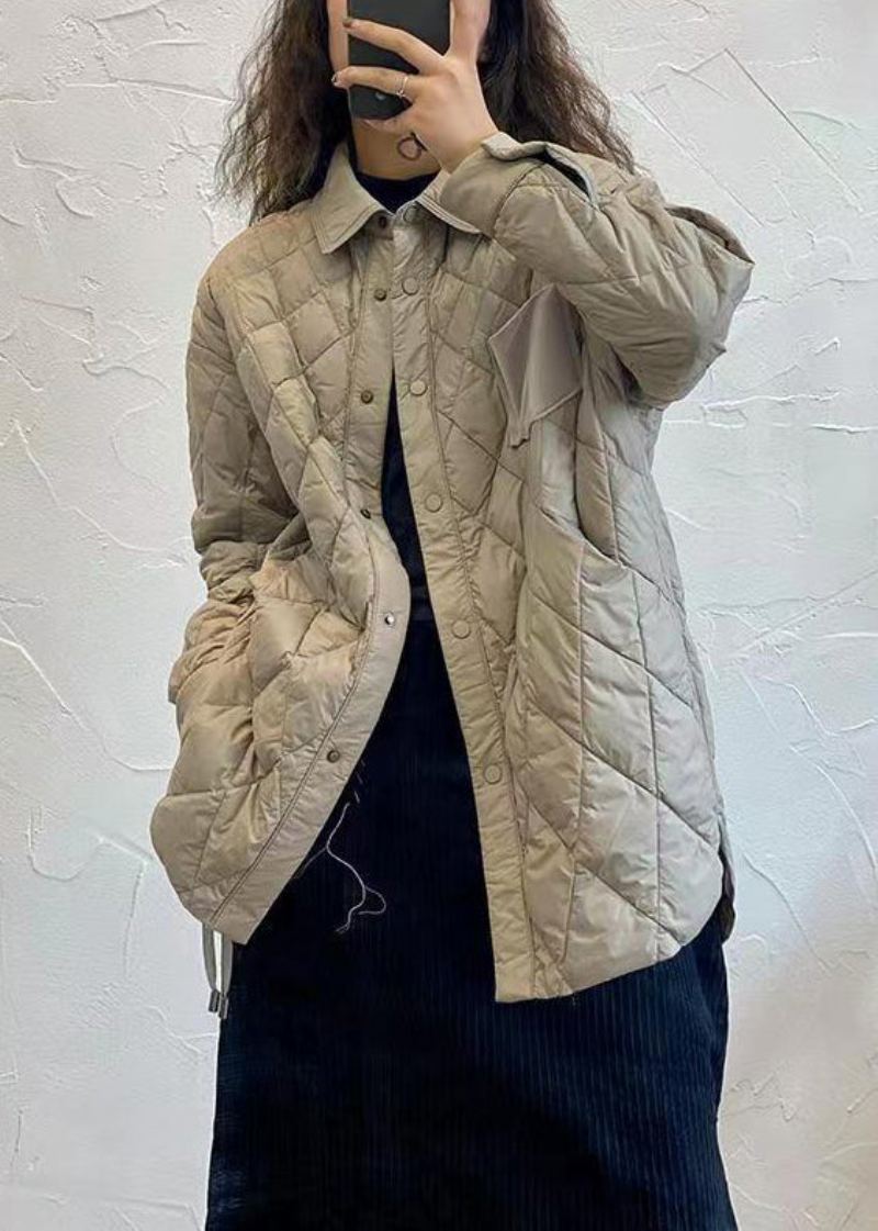 Bohème Gris Col Claudine À Lacets Patchwork Duvet De Canard Manteau Hiver - Manteaux d'hiver femmes